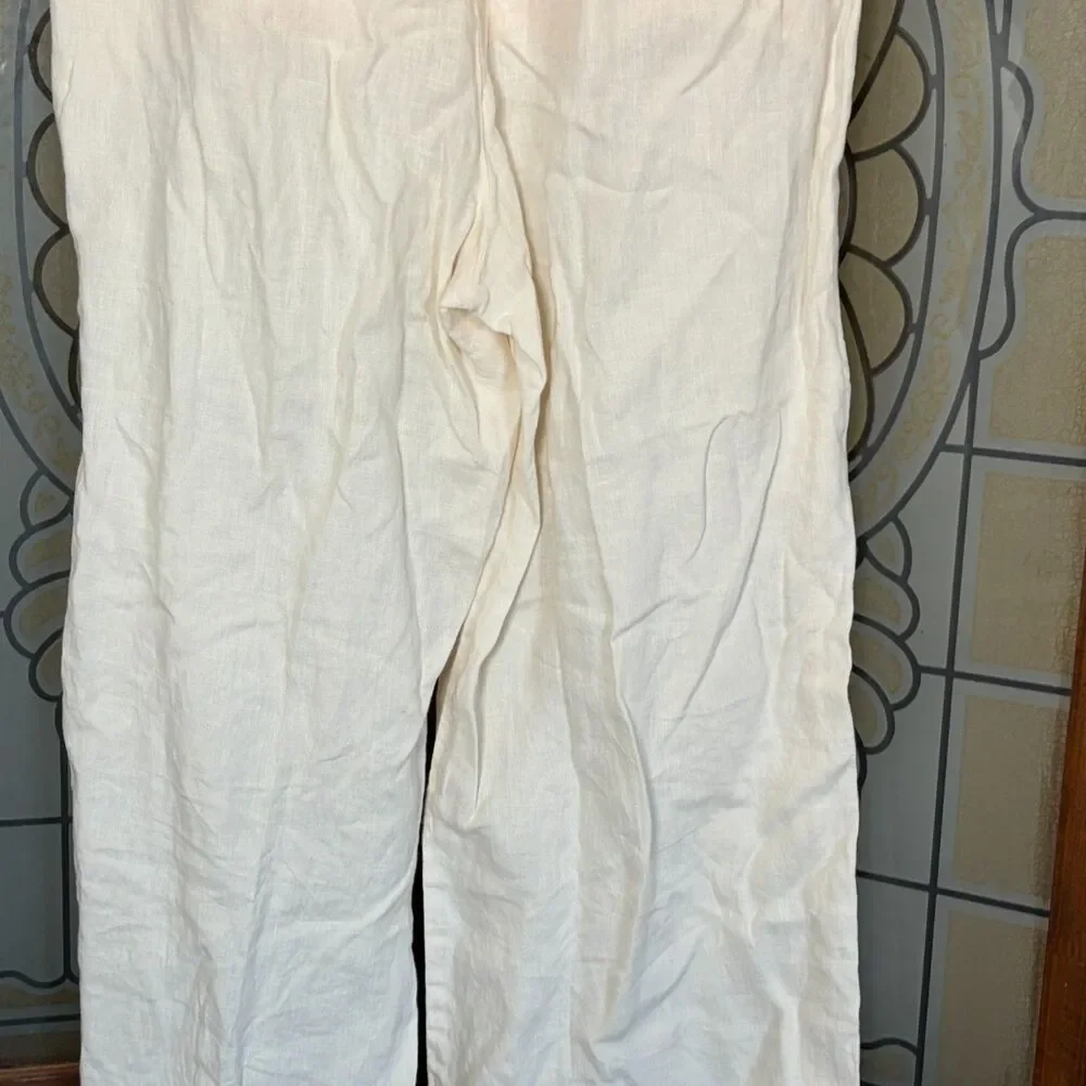 Everlane The Linen Way-High Drape Pant 100% Linen Wide Leg Ivory Size 4